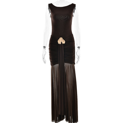 Women's Solid Color Sleeveless Backless Split Waist Dress