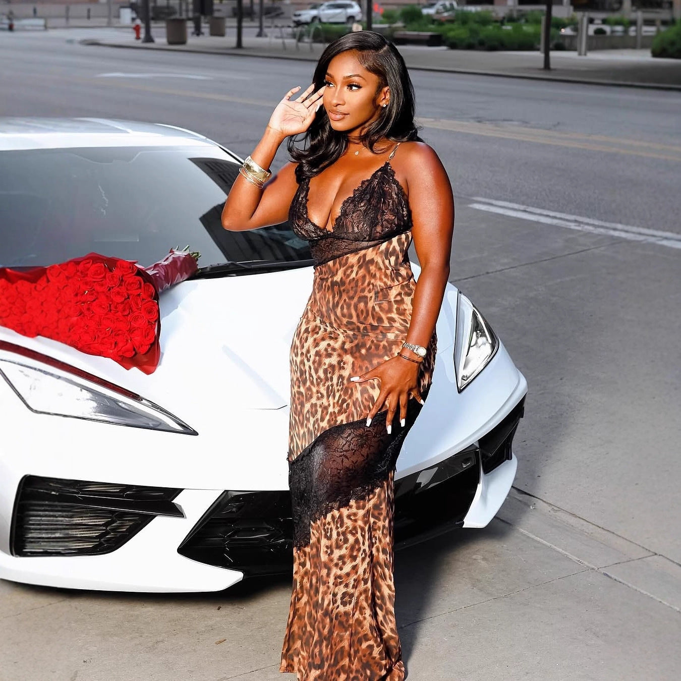 Sexy Leopard-Print Hollow-Out Strap Maxi Dress