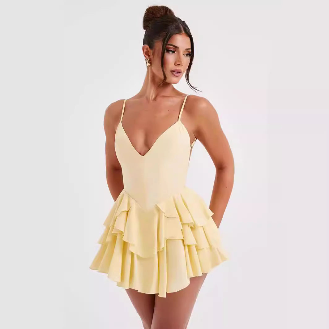 Elegant Ruffled Backless Dress Women