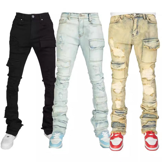 Straight-fit stretch denim pants