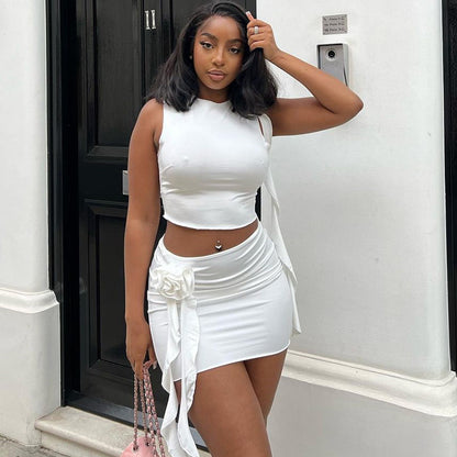 Round-neck Top And Mini Skirt Two-piece Set