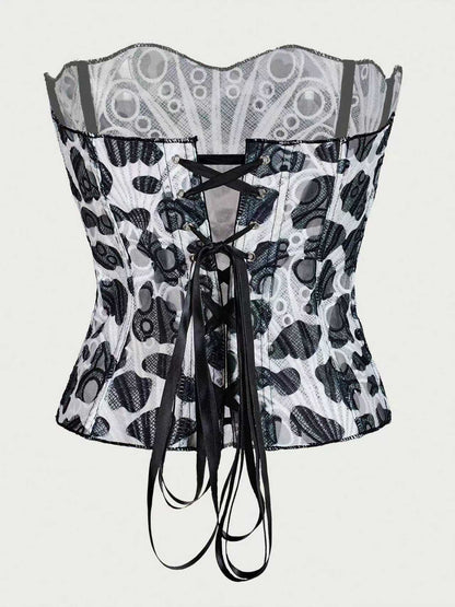 Sexy Hollow Out Corset Top Women Lace Double-layer Streetwear Party Club Corset Clothing