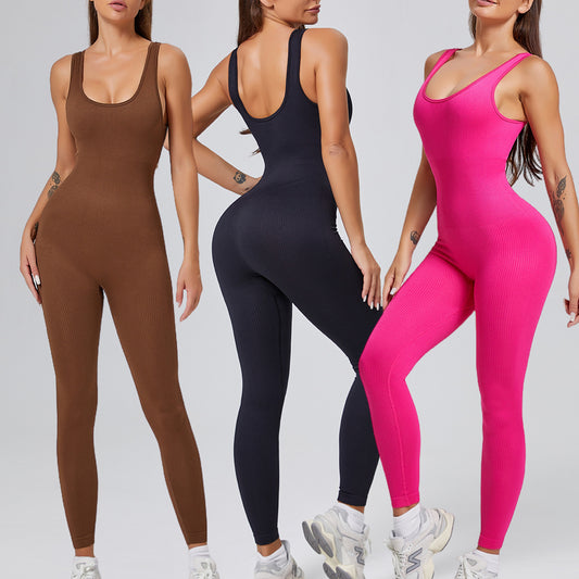 Threaded-knit Tummy-control Butt-lifting Form-fitting Breathable U-neck Bodysuit