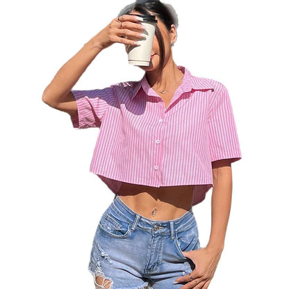 Women's Striped Back Bow Casual Vacation Short-sleeved Shirt