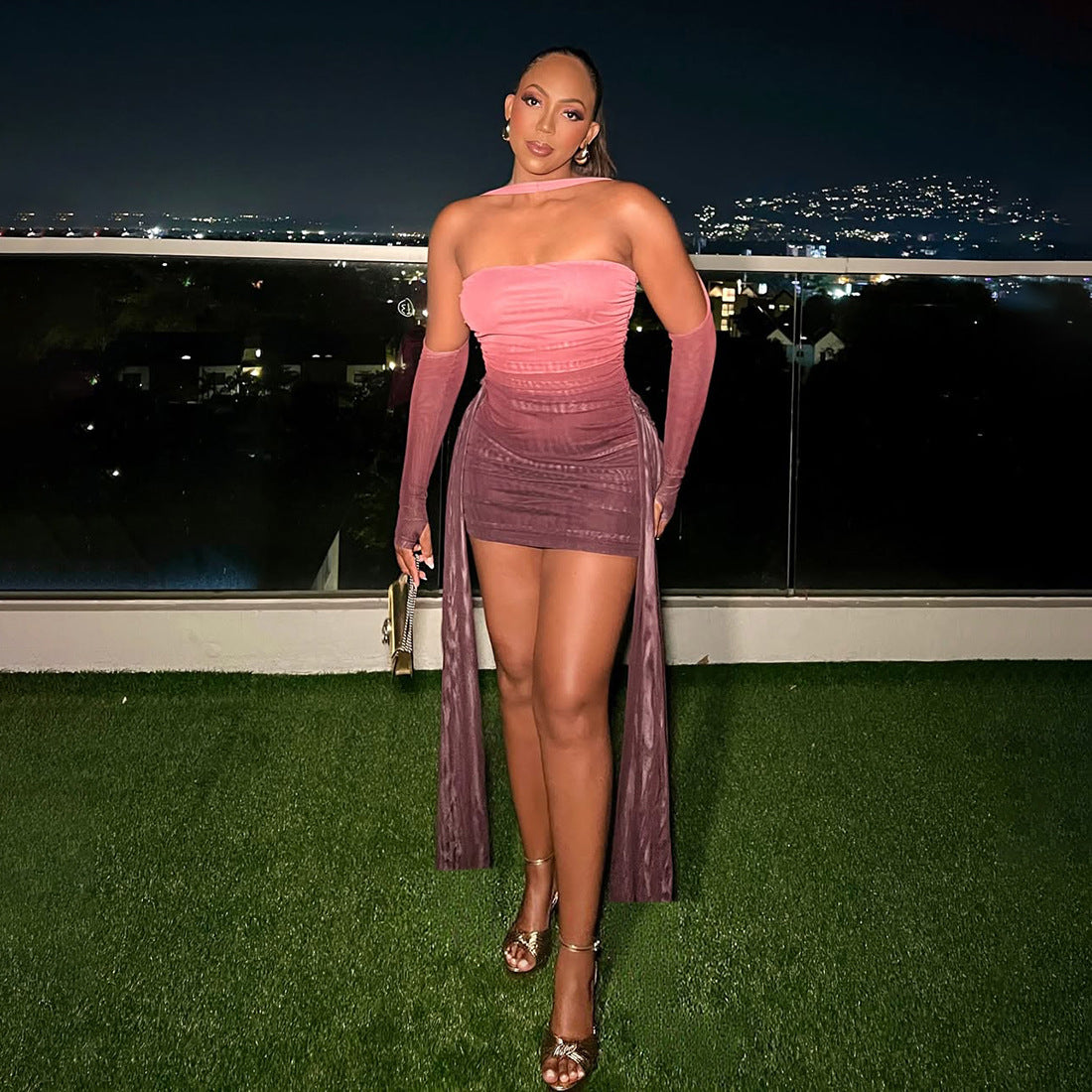 Women's Halter Neck Ruffle Dress with Scarf