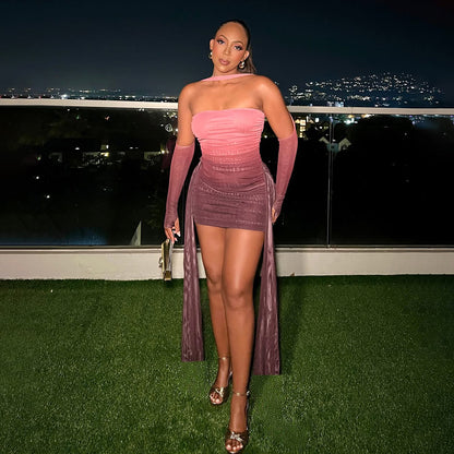 Women's Halter Neck Ruffle Dress with Scarf