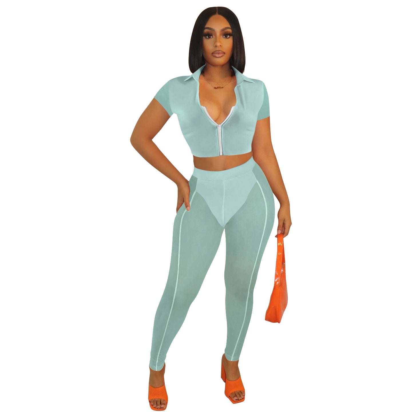 Summer Sexy Sheer Mesh Hip-Lifting Slimming Sports Casual Set
