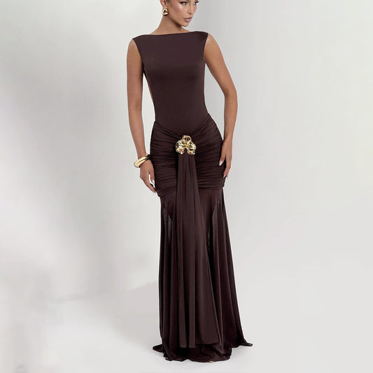 Women's Solid Color Sleeveless Backless Split Waist Dress