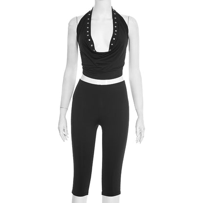 Strap-back High-waisted Capri Pants Set