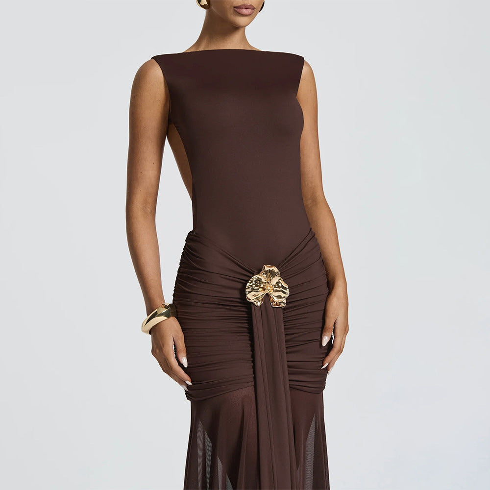 Women's Solid Color Sleeveless Backless Split Waist Dress