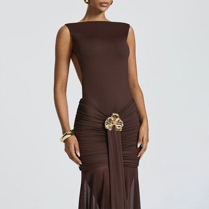 Women's Solid Color Sleeveless Backless Split Waist Dress