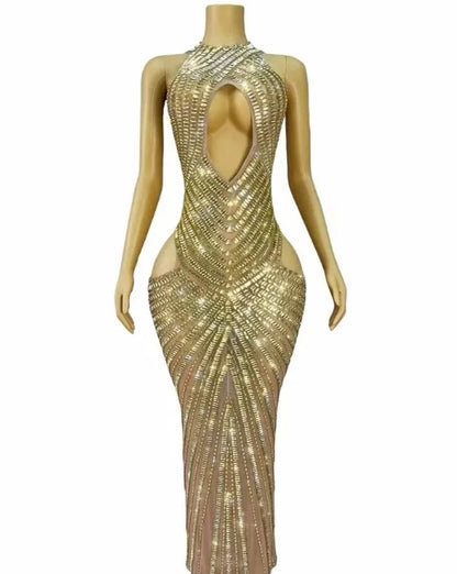 Womens Sexy Mesh Evening Gown