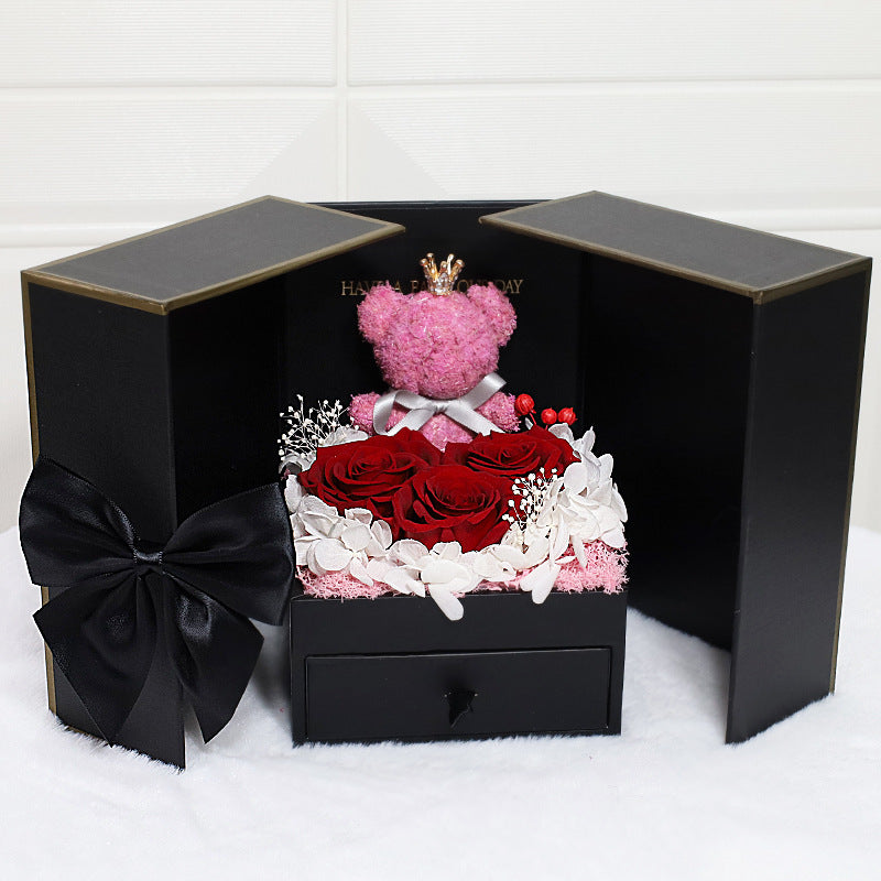 Chinese Valentine's Day Bear Preserved Flower Gift Box