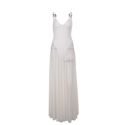 Socialite Style Temperament Vacation Slim Mesh A- Line Dress