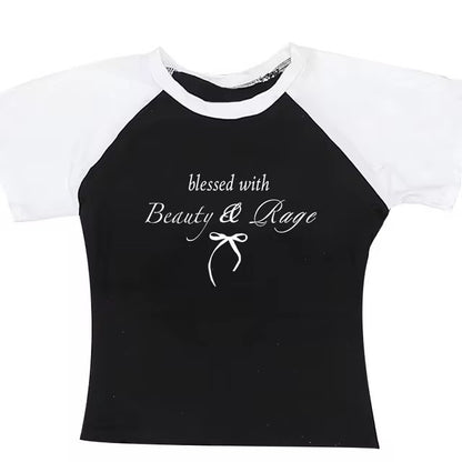 Sexy Navel T-shirt Letter Print Casual All-matching Tops