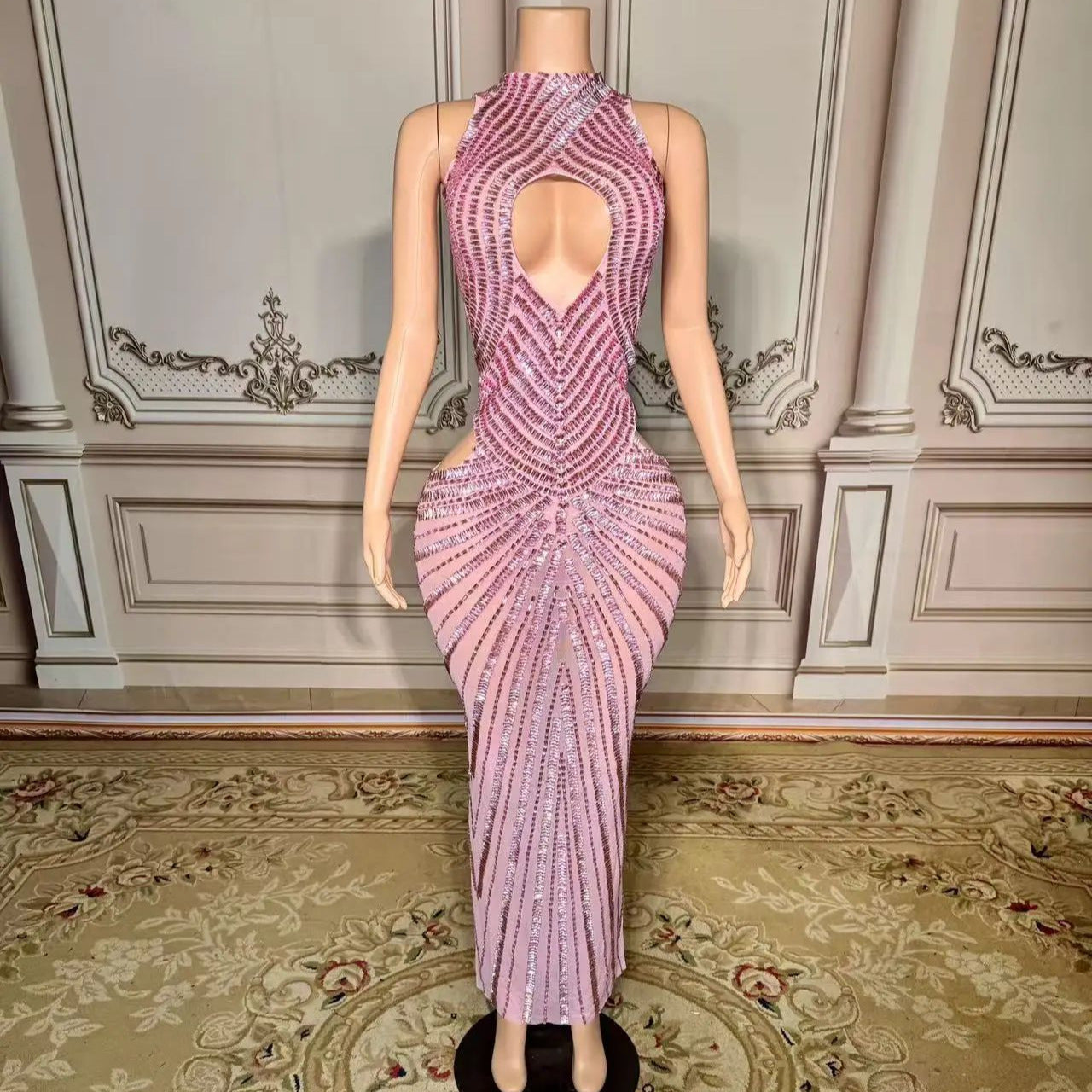 Womens Sexy Mesh Evening Gown