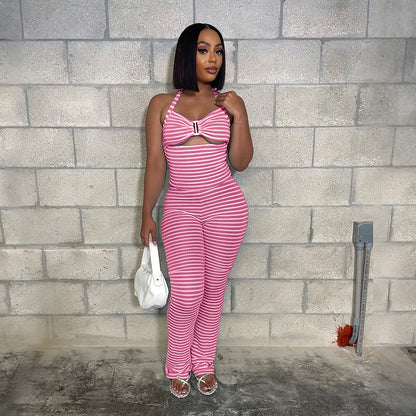 Outerwear Paired With Slim-fit Pencil Pants Two-piece Jacquard Striped Set
