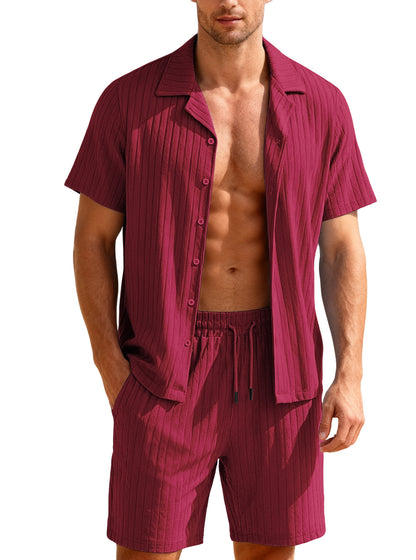 Casual Button-Down Shirt And Mens Shorts Set