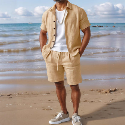 Men's Casual Linen Loose-Fit Button-Up Shirt With Lapel Collar