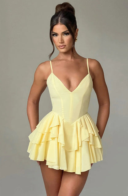 Elegant Ruffled Backless Dress Women