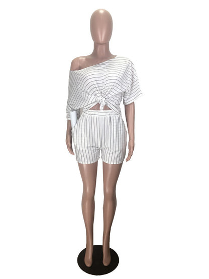 Fashion Striped Loose Two-piece Suit Women