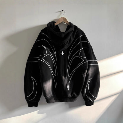 Loose-fitting Trendy Streetwear Hooded Sweatshirt With Embroidery For Women