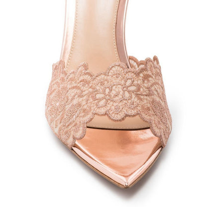 Pointed-toe Stiletto Heel Lace Slippers