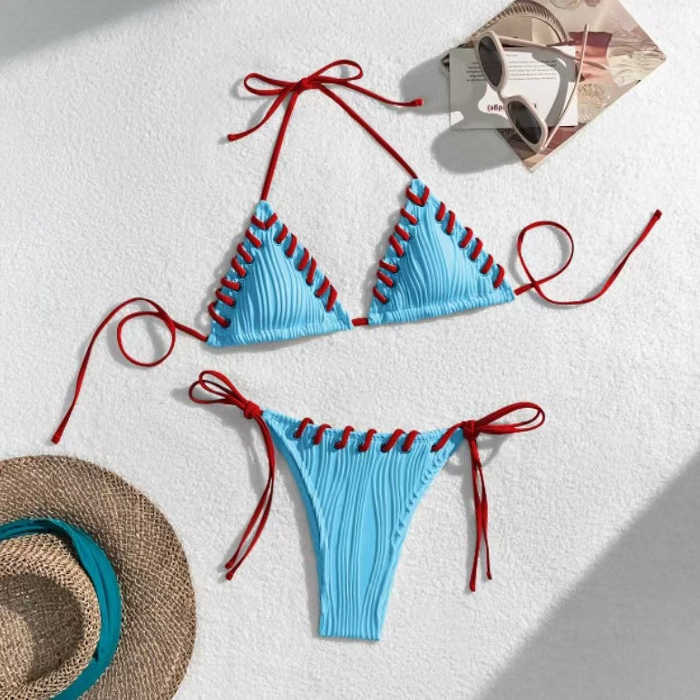 New Bikini Swimsuit Sexy Solid Color Black Eye Rope