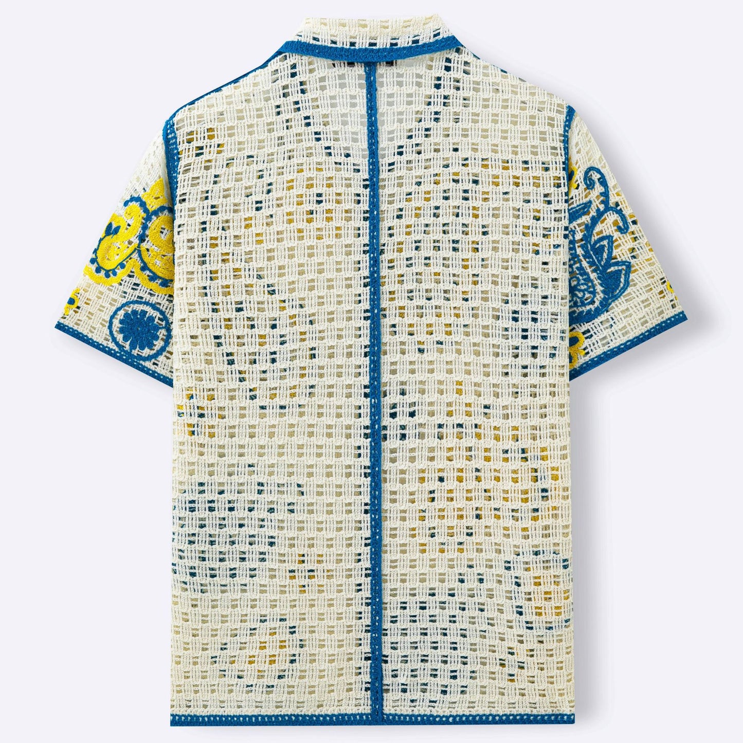 Retro Ethnic-Style Crochet Hollow-Out Knitted Cardigan Men's Polo Shirt
