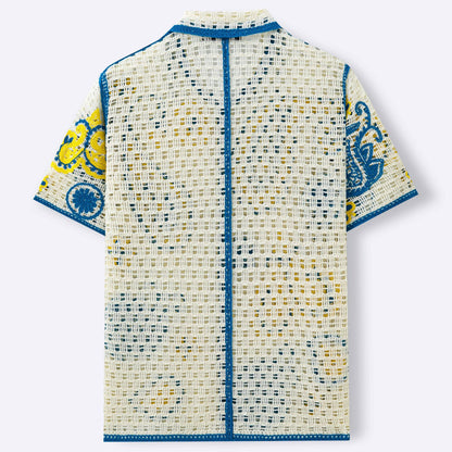 Retro Ethnic-Style Crochet Hollow-Out Knitted Cardigan Men's Polo Shirt