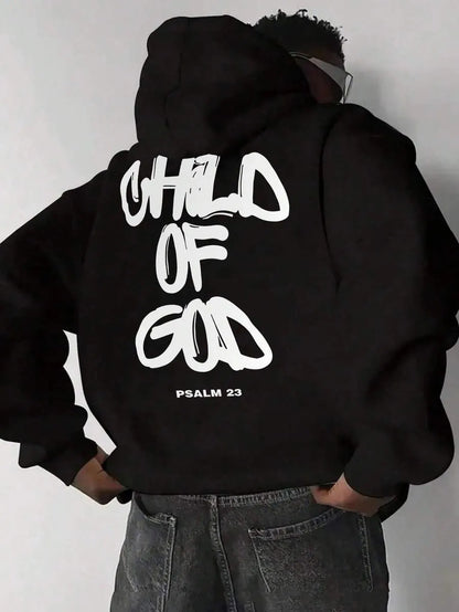 Mens Letter-Print Hoodie With Fleece-Lined Pullover Top
