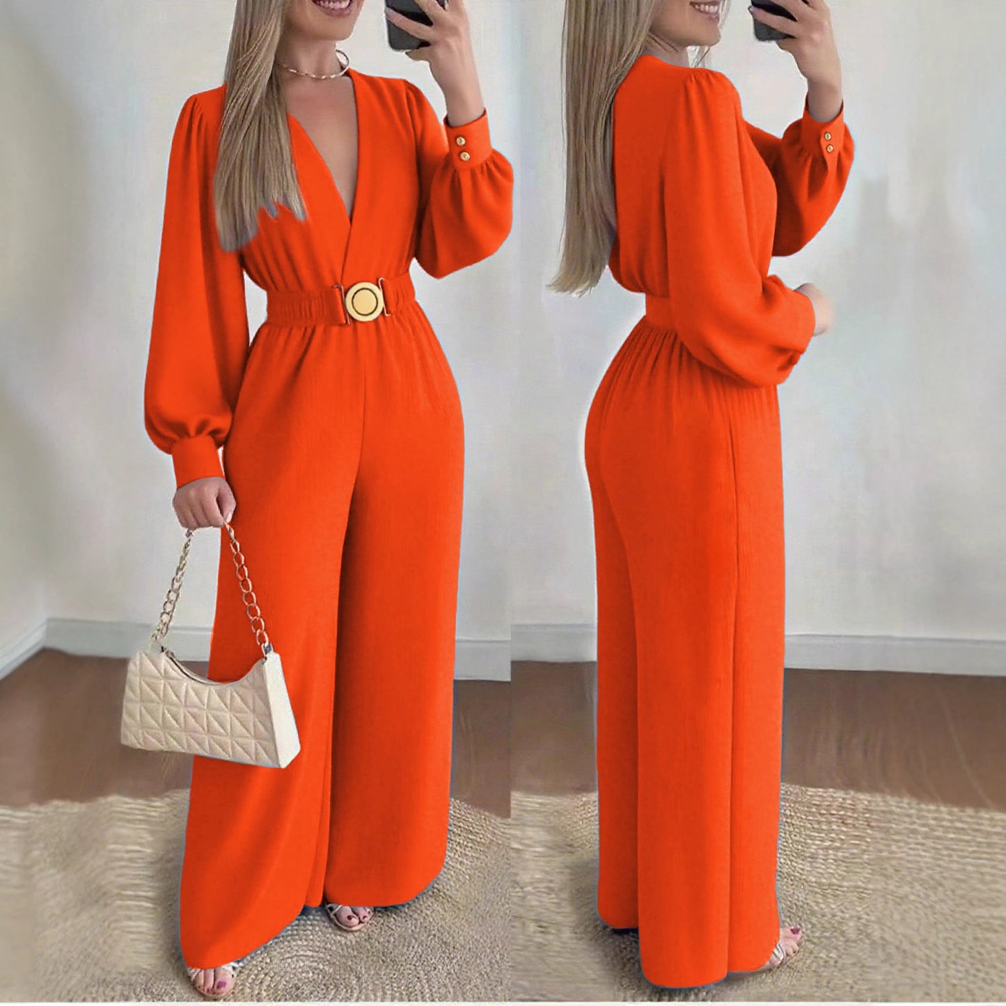 Women's Slim-fit Fashionable Deep V-Neck Jumpsuit