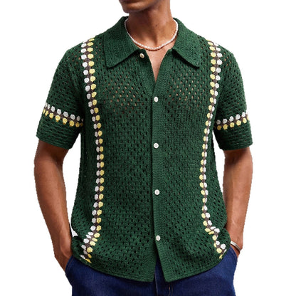 Men's Water-Soluble Crochet Cardigan Polo Shirt
