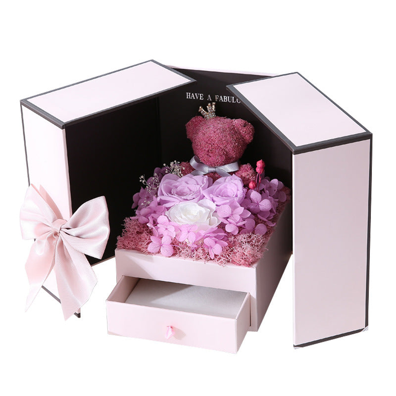 Chinese Valentine's Day Bear Preserved Flower Gift Box