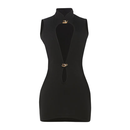 Women's Hollow Slim Sleeveless Sheath Solid Color Dress