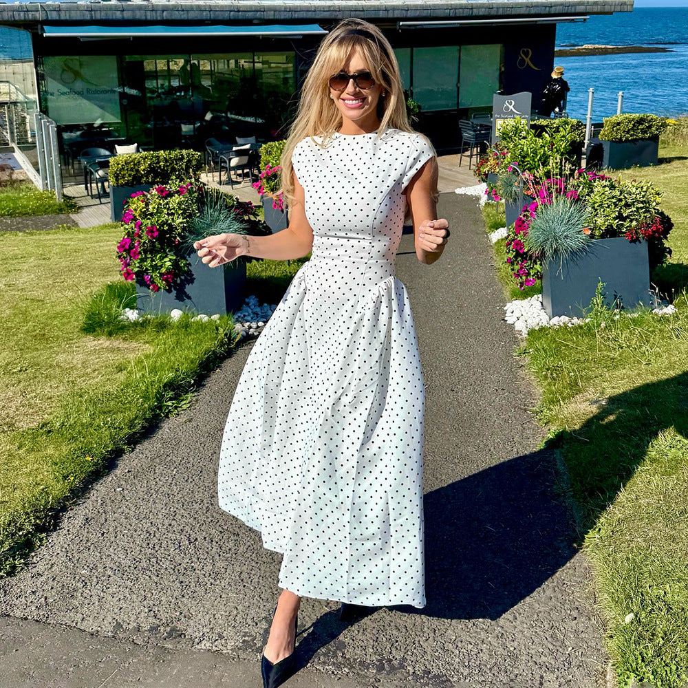 Retro Printed Sleeveless Crew Neck Hugging High Waisted Maxi Dress