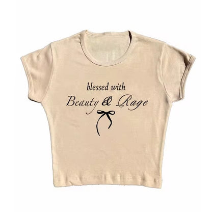 Sexy Navel T-shirt Letter Print Casual All-matching Tops