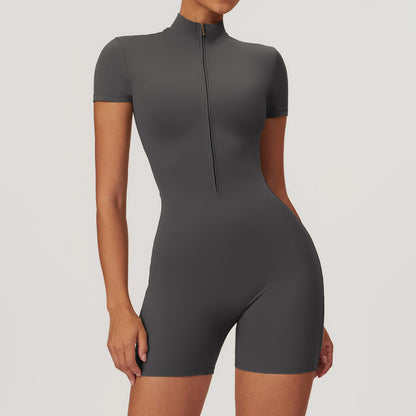 Zipper Short Sleeve Yoga Jumpsuit Women
