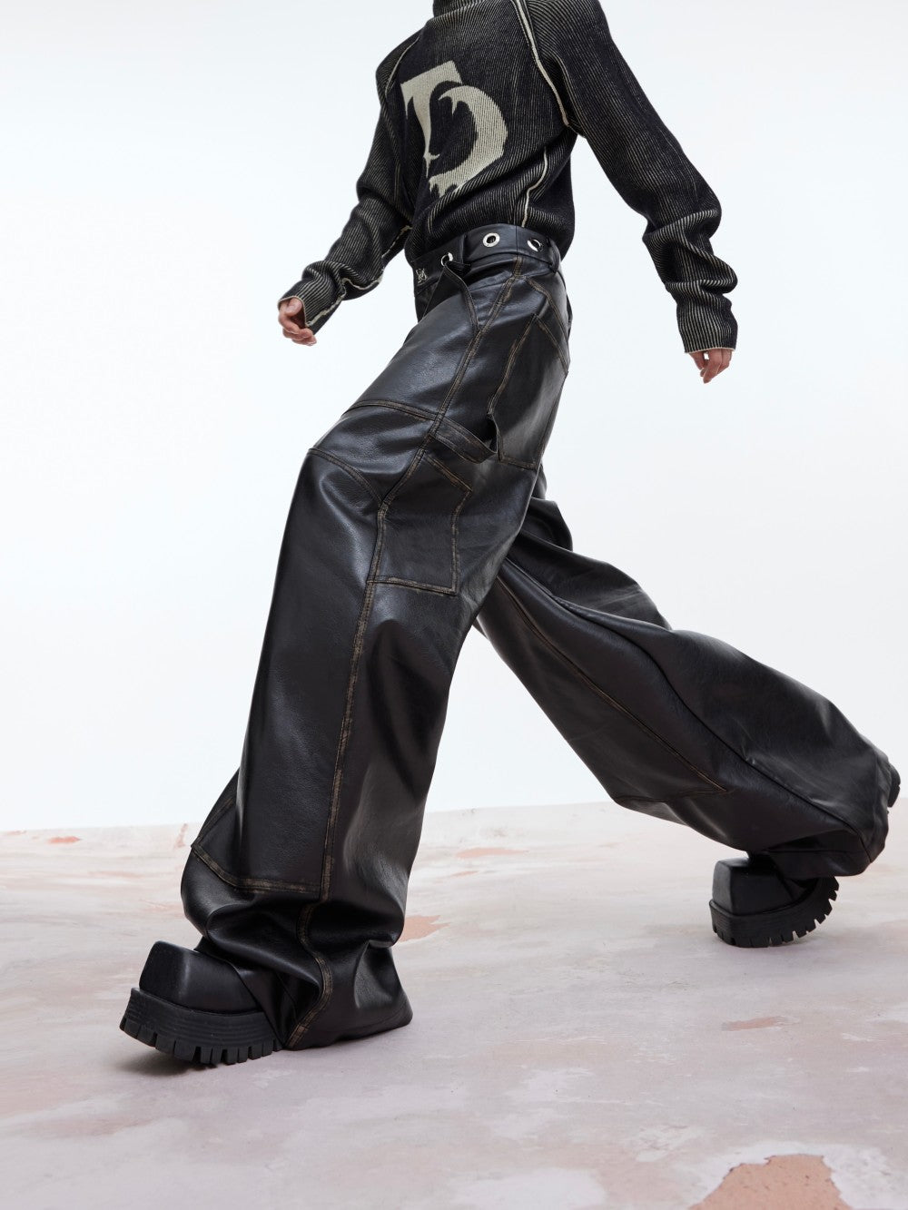 Retro Distressed PU Leather Matte Pants
