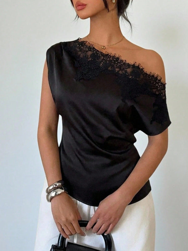 Irregular Hem Short-Sleeve Defined-Waist Elegant Top For Women