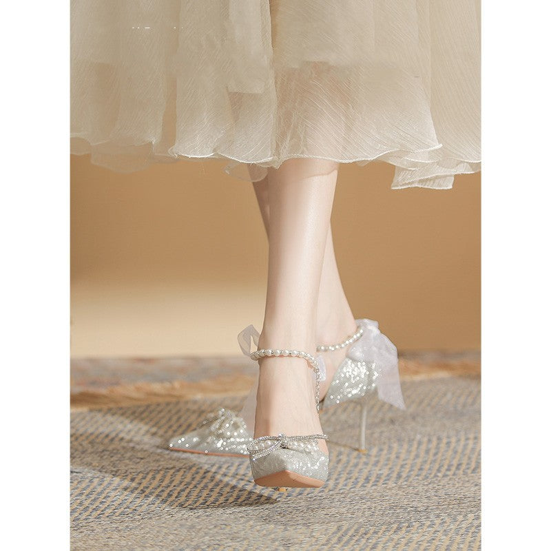 Silver High Heels Rites Crystal Stiletto Heel