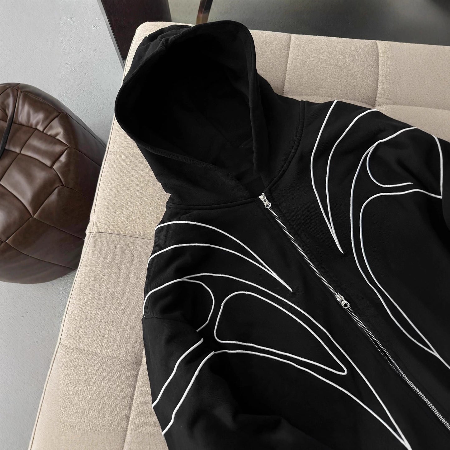 Loose-fitting Trendy Streetwear Hooded Sweatshirt With Embroidery For Women
