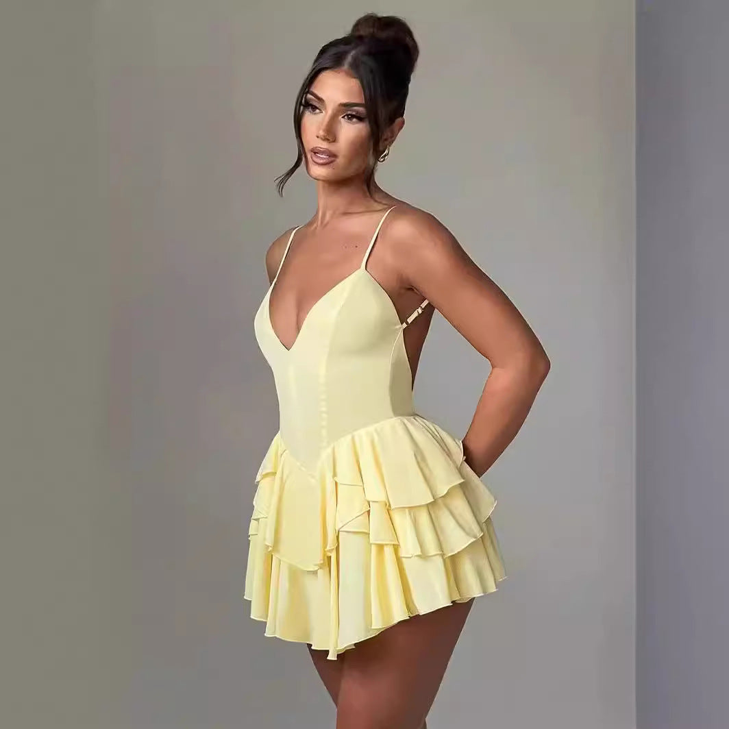Elegant Ruffled Backless Dress Women