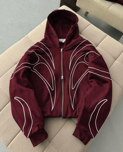 Loose-fitting Trendy Streetwear Hooded Sweatshirt With Embroidery For Women