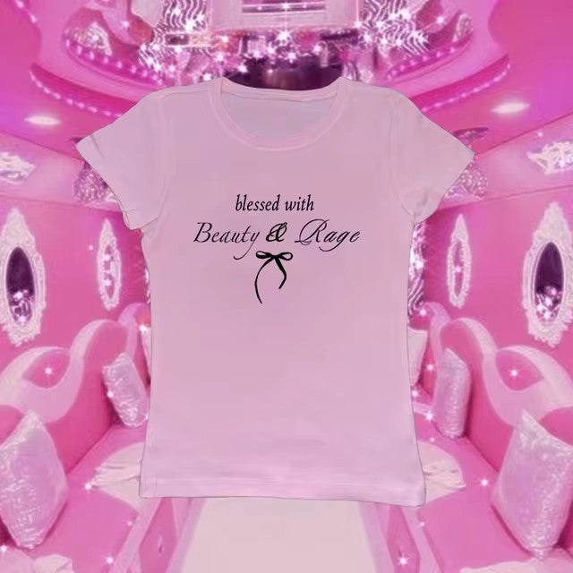 Sexy Navel T-shirt Letter Print Casual All-matching Tops