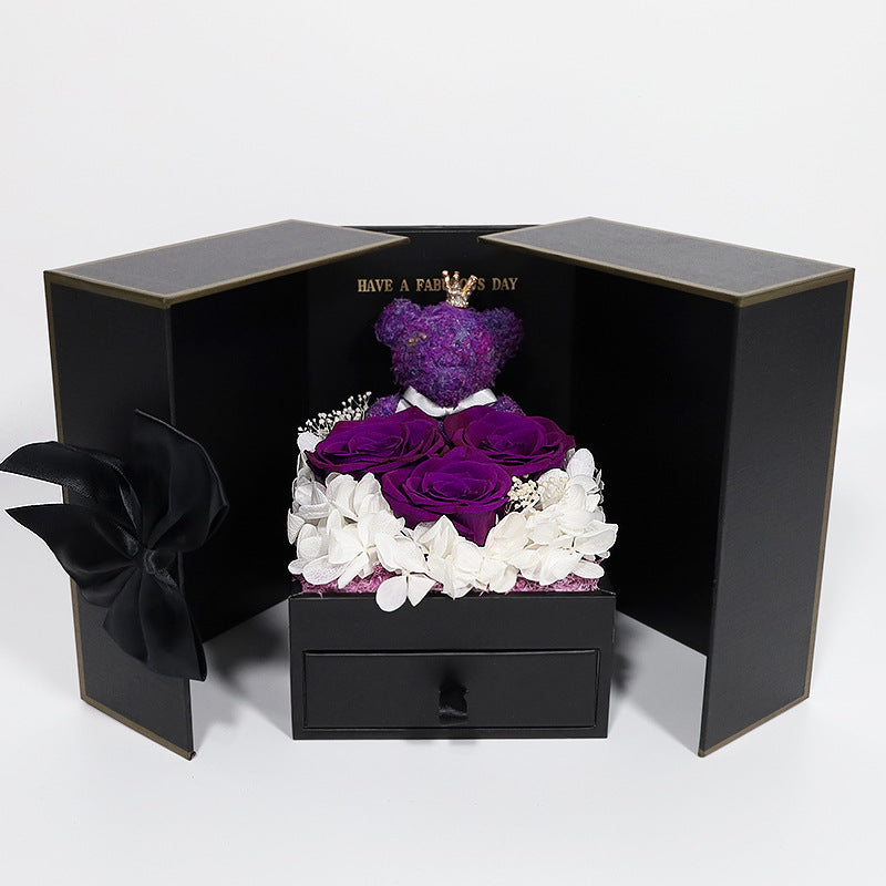 Chinese Valentine's Day Bear Preserved Flower Gift Box