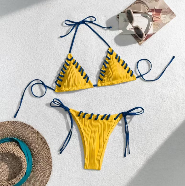 New Bikini Swimsuit Sexy Solid Color Black Eye Rope