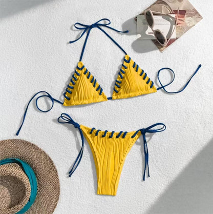 New Bikini Swimsuit Sexy Solid Color Black Eye Rope