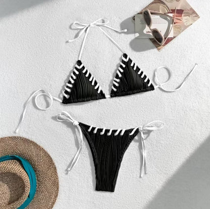 New Bikini Swimsuit Sexy Solid Color Black Eye Rope