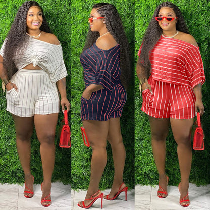 Fashion Striped Loose Two-piece Suit Women